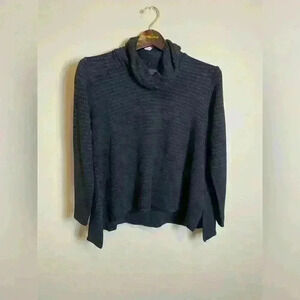 J. Jill Women’s Cowl Neck Sweater Black/Metallic Silver Stripes  Size S Petite